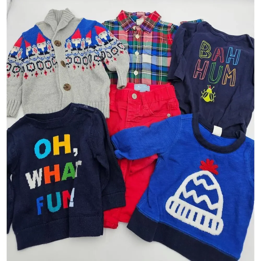 6 Piece Gap Boy's 6-12M Christmas Lot - 3 Sweaters, 1 pair Jeans, & 2 Onesies